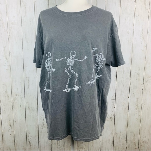 UO Project Social T Skateboard Skeleton Tee Gray - Picture 3 of 6